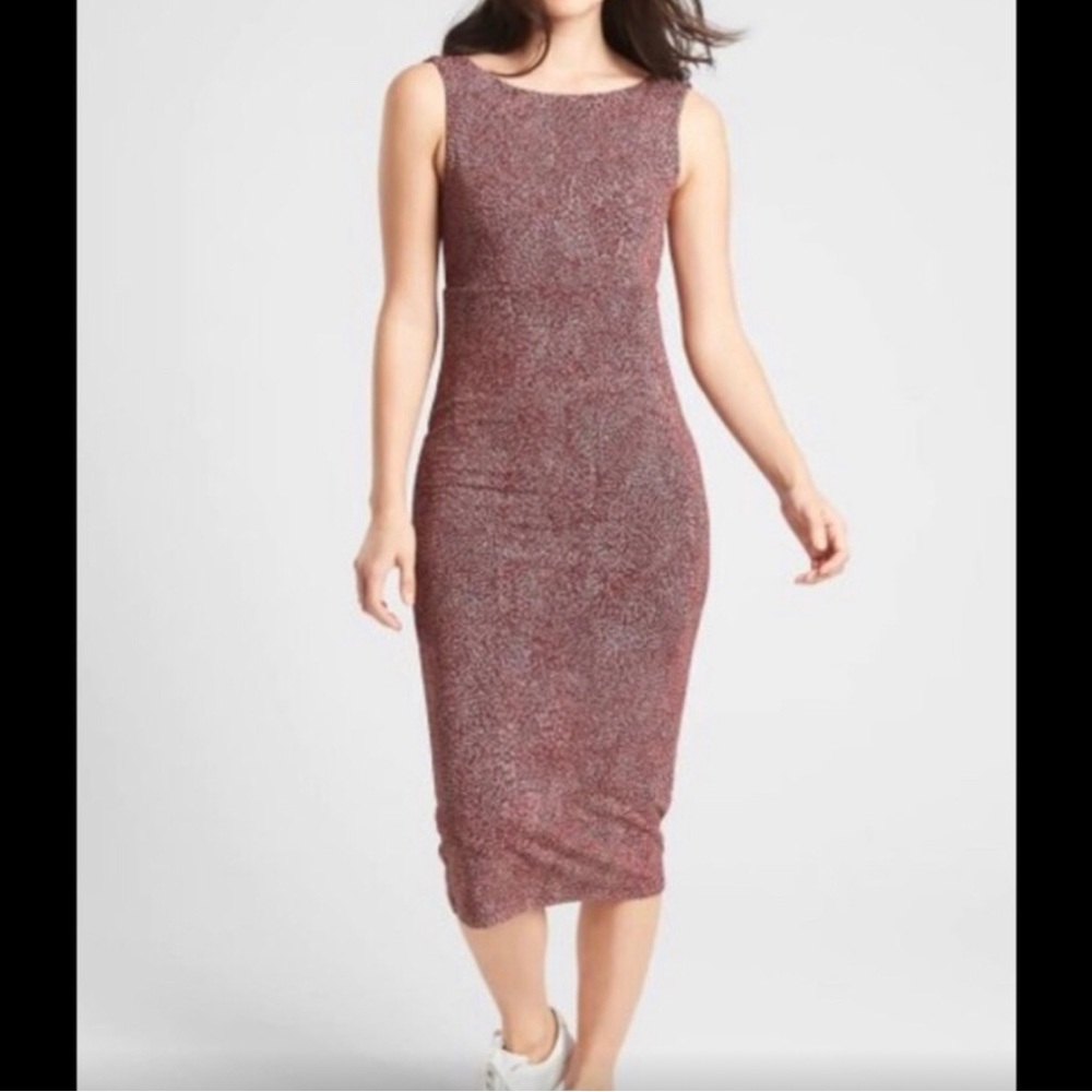 Athleta Santorini Micromodal UPF 50 Midi Printed Dress Cinnamon Woodblock
